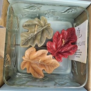 PartyLite Arbor Breeze Floating Leaf Candle And Glass Square Bowl